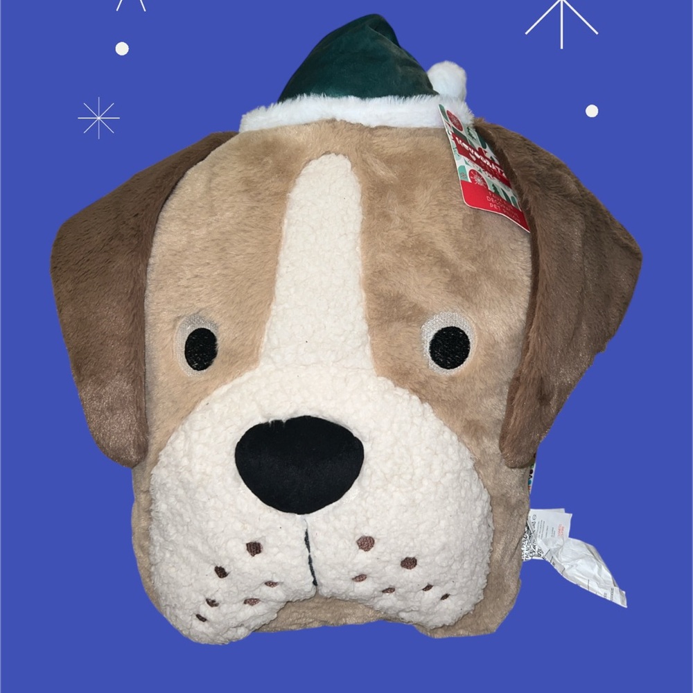 Novogratz Winter Holiday Plush Faux Fur Christmas Hat Puppy Dog Throw Pillow